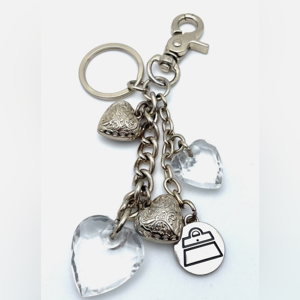 KATHY VAN ZEELAND Vintage Style Silver Tone Hearts Purse Charm/ Keychain